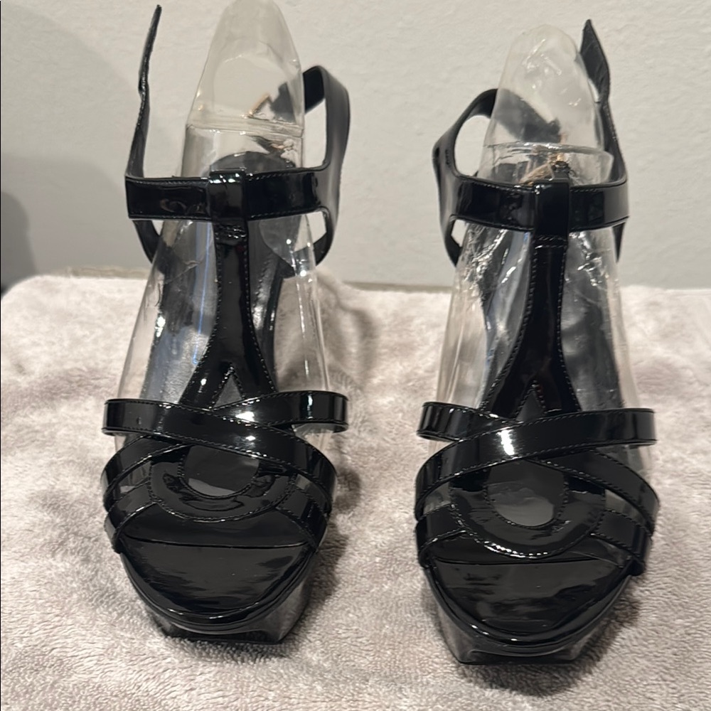 BCBGeneration Black Patent Leather Heels with T-Strap - Picture 2 of 5